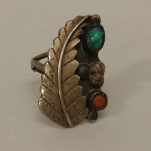 Sterling Silver Turquoise and Coral ring Size 4.5